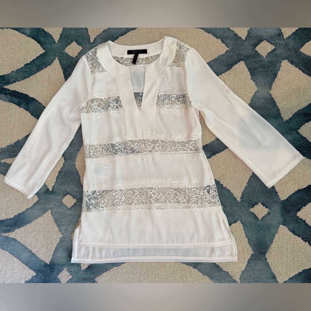 BCBGMaxAzria Ivory Lace Detail Top